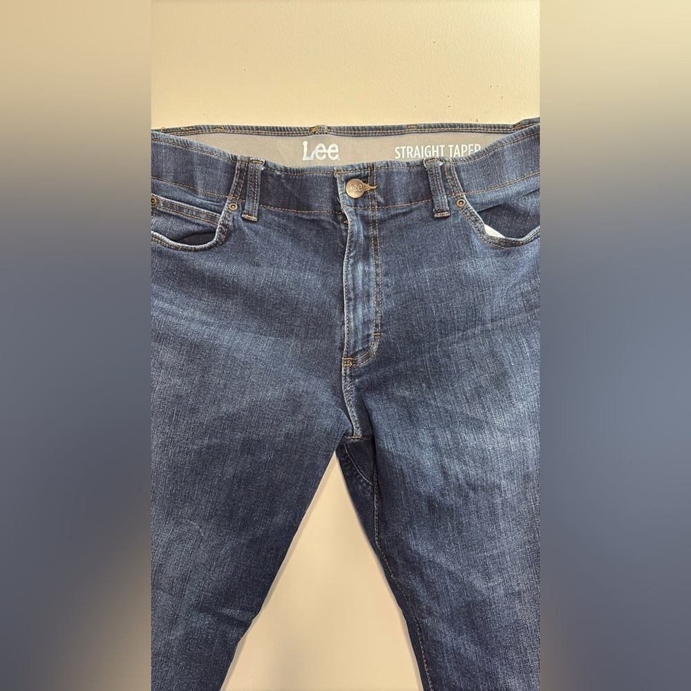 Lee Denim Straight Tapered Jeans in Classic Blue - Picture 6 of 10
